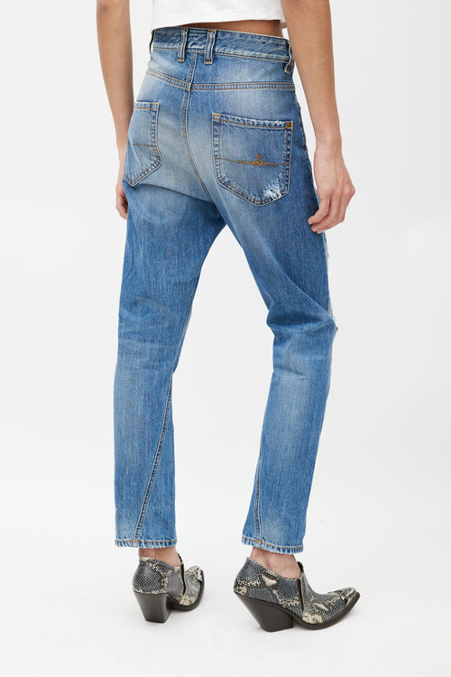 Vivienne Westwood Blue Patchwork Distressed Slim Jeans