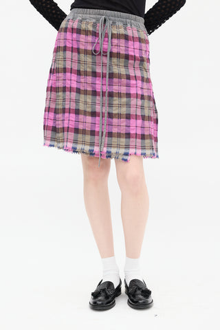 Vivienne Westwood Purple 
Grey Plaid Pleated Midi Skirt