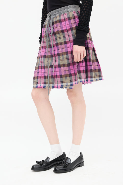 Vivienne Westwood Purple 
Grey Plaid Pleated Midi Skirt