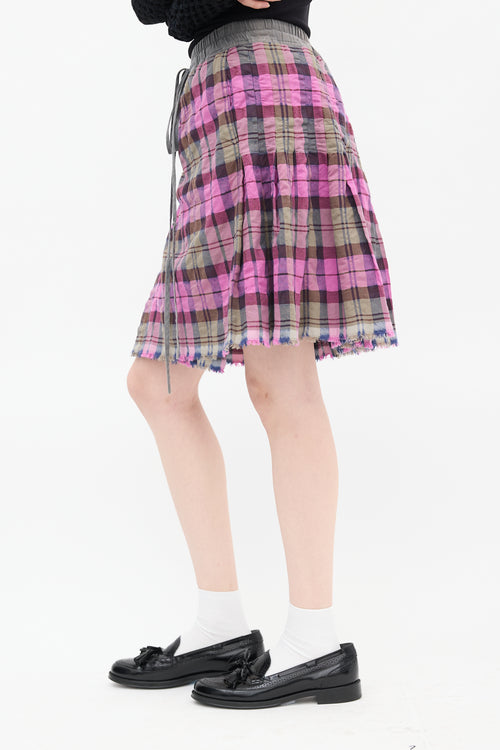 Vivienne Westwood Purple 
Grey Plaid Pleated Midi Skirt