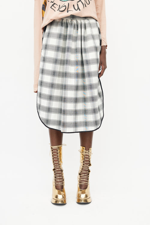 Vivienne Westwood White 
Black Plaid Curved Hem Skirt