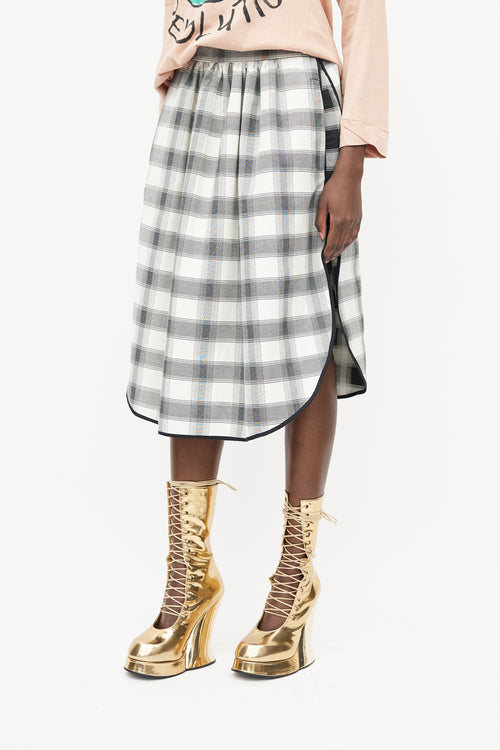 Vivienne Westwood White 
Black Plaid Curved Hem Skirt