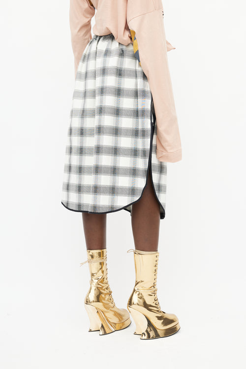 Vivienne Westwood White 
Black Plaid Curved Hem Skirt