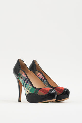 Vivienne Westwood Anglomania Red 
Multicolour Plaid Platform Pump