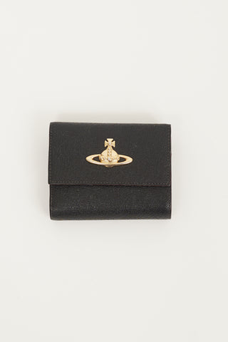 Vivienne Westwood Black 
Gold Leather Trifold Wallet