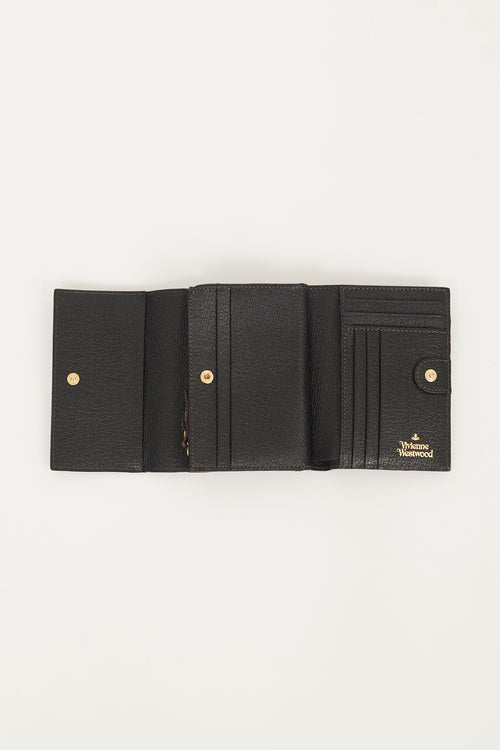 Vivienne Westwood Black 
Gold Leather Trifold Wallet