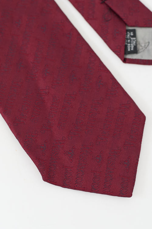 Vivienne Westwood Burgundy Silk Logo Jacquard Tie