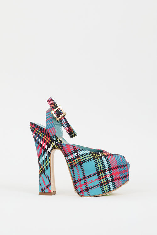 Vivienne Westwood Teal 
Multi Plaid Vargas Platform Heel