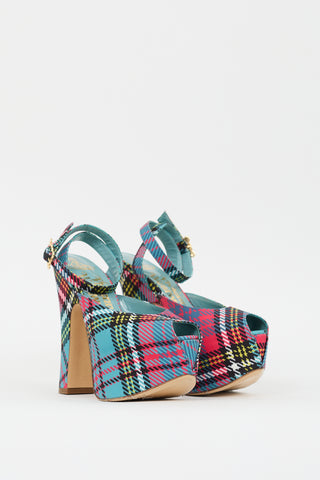 Vivienne Westwood Teal 
Multi Plaid Vargas Platform Heel