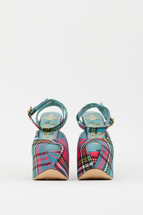 Vivienne Westwood Teal 
Multi Plaid Vargas Platform Heel