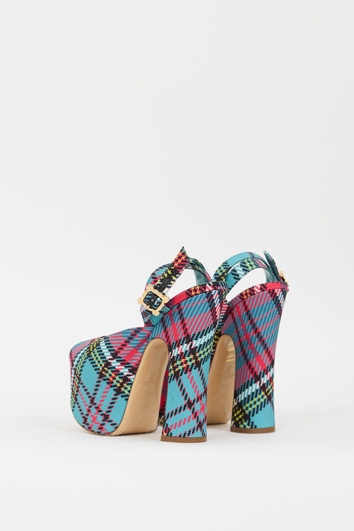 Vivienne Westwood Teal 
Multi Plaid Vargas Platform Heel