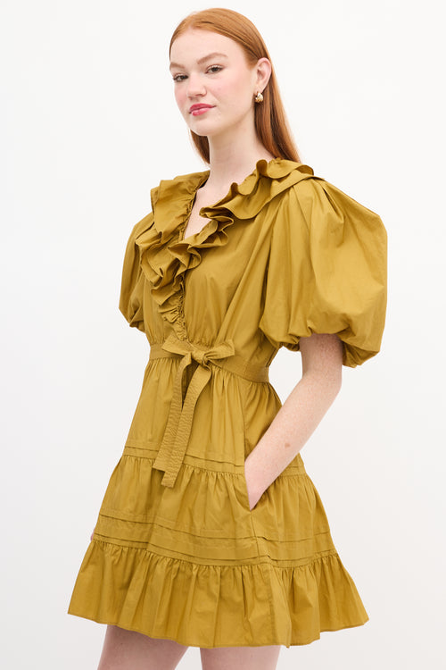 Ulla Johnson Yellow Ruffle Puff Sleeve Wrap Dress