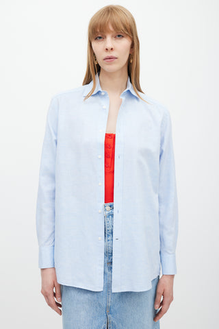 WNU Light Blue Cotton 
Linen Button Up Shirt