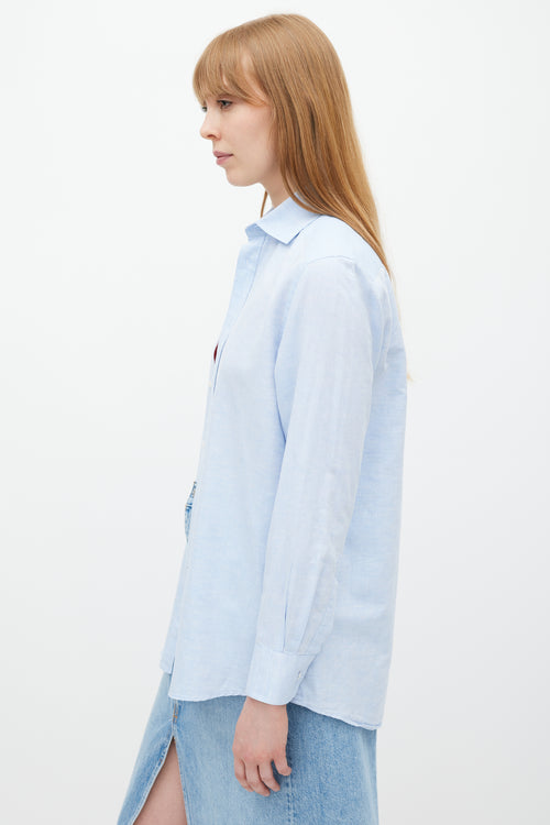 WNU Light Blue Cotton 
Linen Button Up Shirt