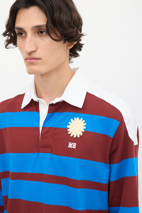 Wales Bonner Blue 
Burgundy Striped City Polo