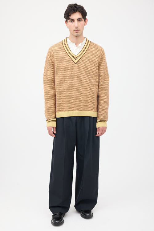 Wales Bonner Brown 
Yellow Cashmere Clarinet Sweater