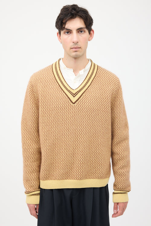 Wales Bonner Brown 
Yellow Cashmere Clarinet Sweater