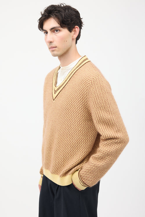 Wales Bonner Brown 
Yellow Cashmere Clarinet Sweater