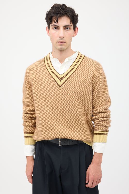 Wales Bonner Brown 
Yellow Cashmere Clarinet Sweater