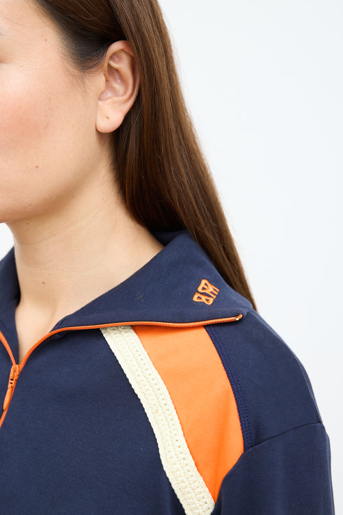 Navy 
Orange Crochet Trim Sweater