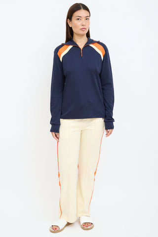 Navy 
Orange Crochet Trim Sweater