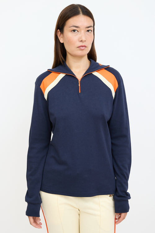 Navy 
Orange Crochet Trim Sweater