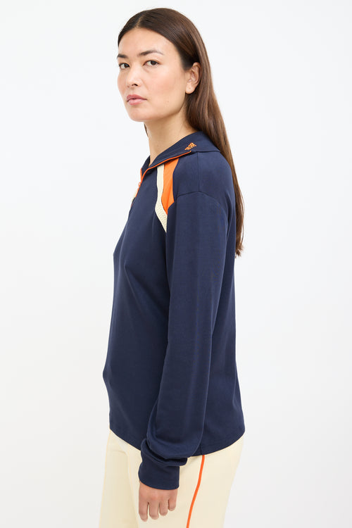 Navy 
Orange Crochet Trim Sweater