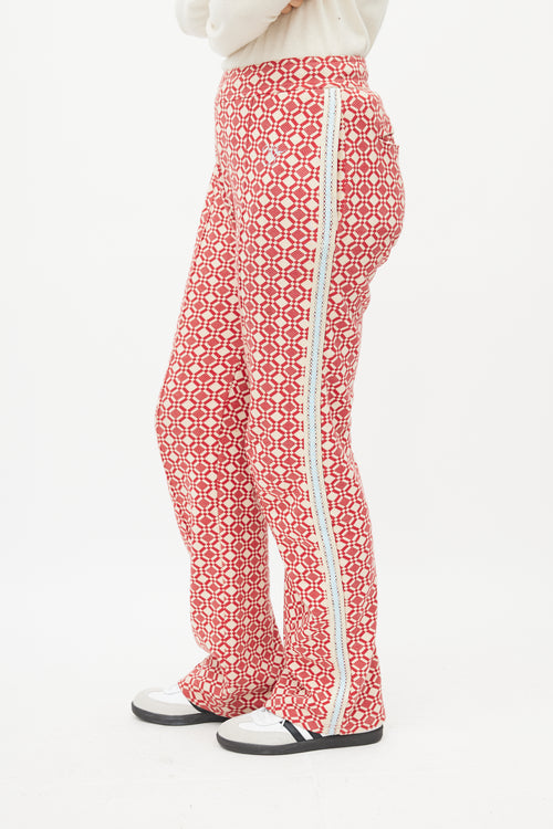 Wales Bonner Red 
Cream Pattern Track Pant