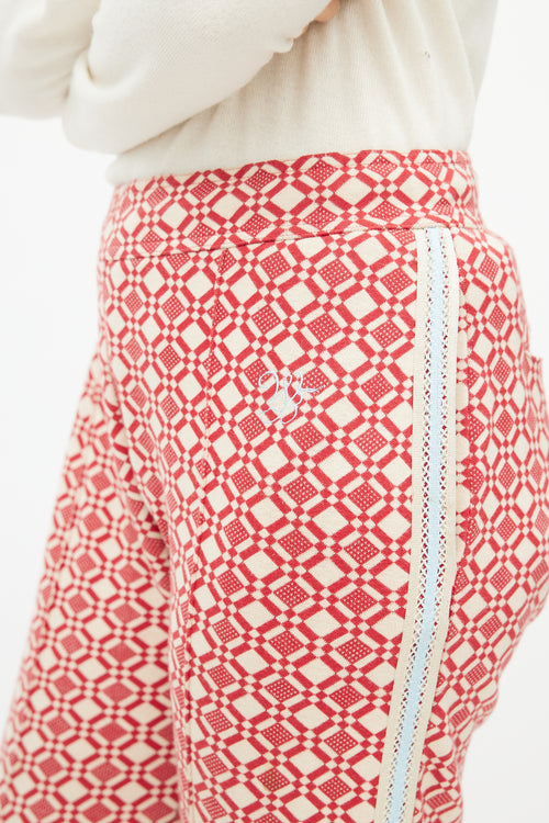 Wales Bonner Red 
Cream Pattern Track Pant