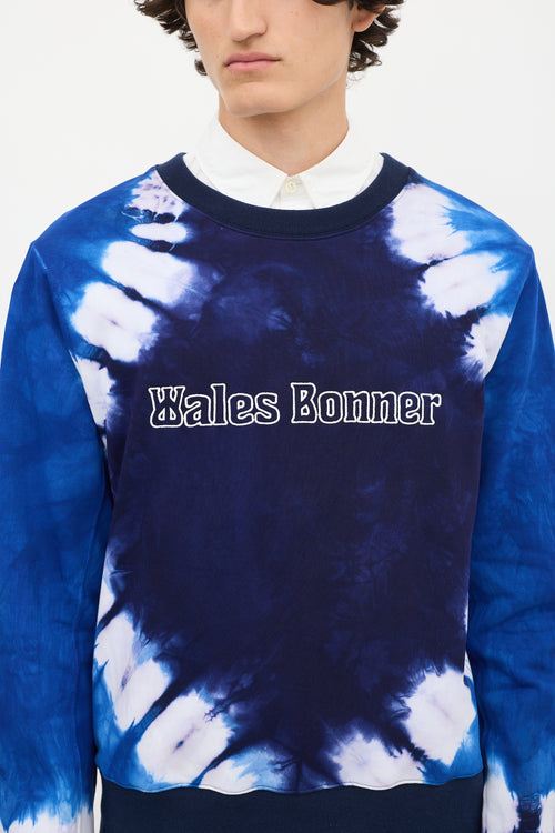 Wales Bonner Navy Tie Dye Original Crewneck Sweatshirt