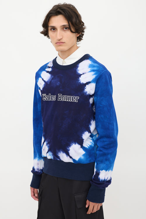 Wales Bonner Navy Tie Dye Original Crewneck Sweatshirt