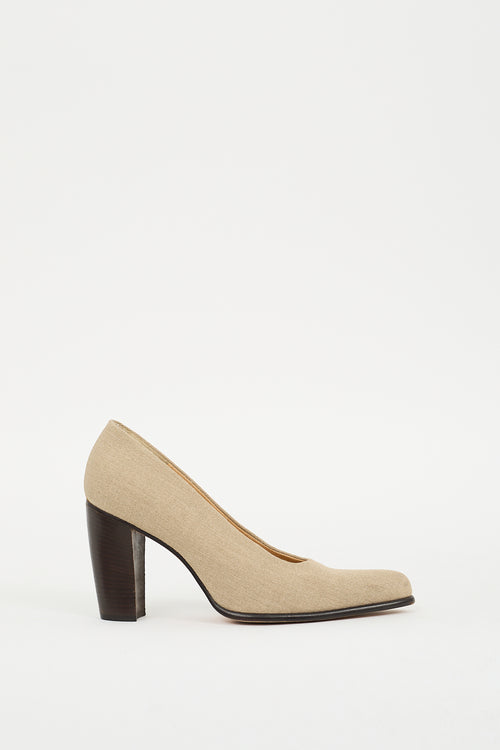 Walter Steiger Beige Canvas Curved Heel Pump