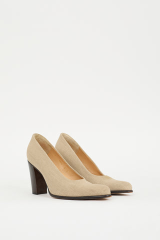 Walter Steiger Beige Canvas Curved Heel Pump