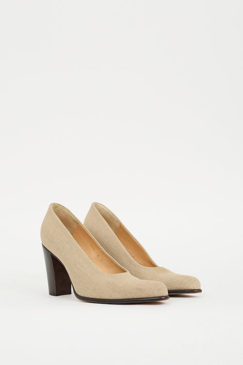 Walter Steiger Beige Canvas Curved Heel Pump