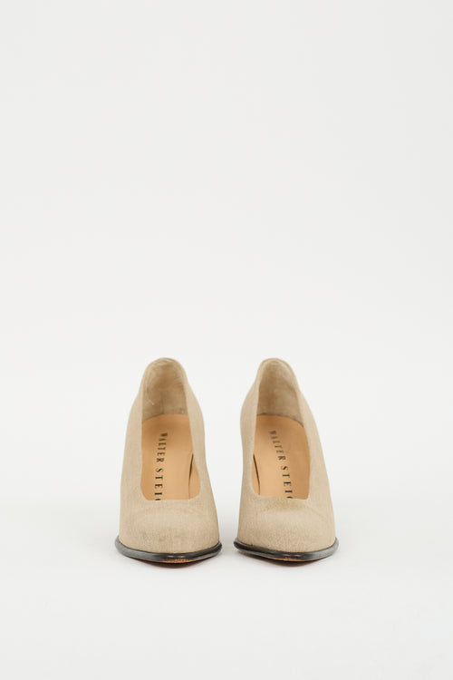 Walter Steiger Beige Canvas Curved Heel Pump