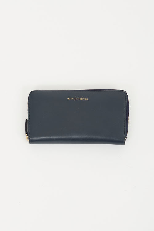 Want Les Essentiels Navy Leather Continental Zip Wallet