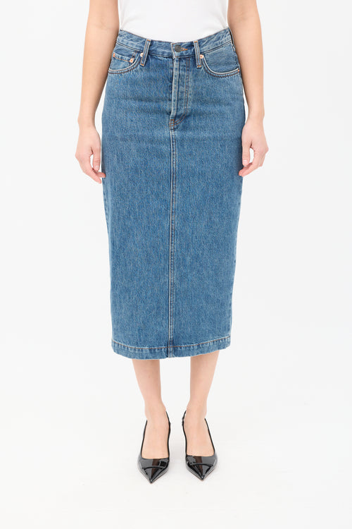 WARDROBE.NYC Medium Wash Denim Midi Pencil Skirt