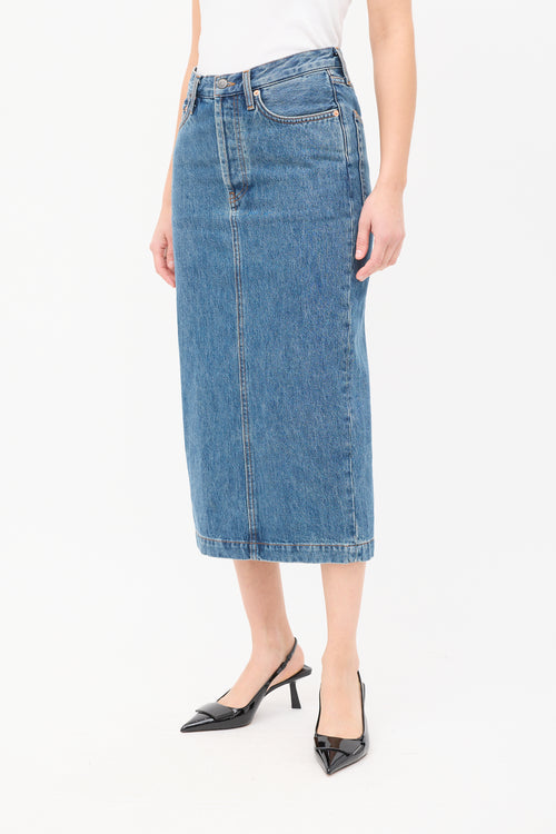 WARDROBE.NYC Medium Wash Denim Midi Pencil Skirt