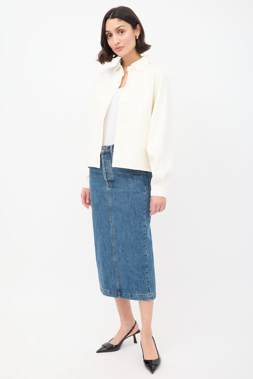 WARDROBE.NYC Medium Wash Denim Midi Pencil Skirt