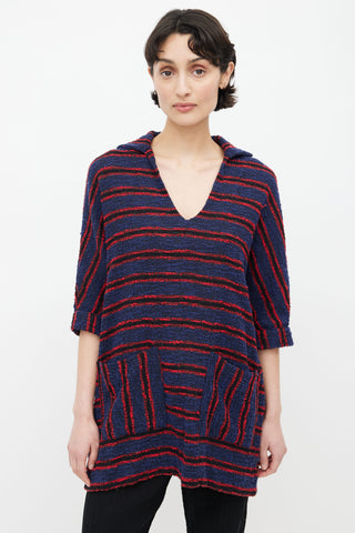 Warm Navy 
Red Stripe Oversized Shirt