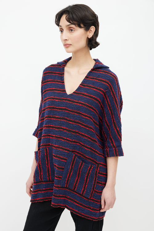 Warm Navy 
Red Stripe Oversized Shirt