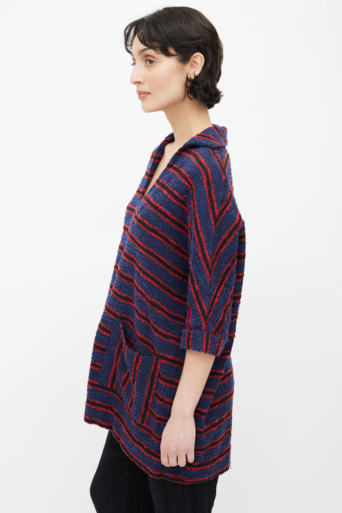 Warm Navy 
Red Stripe Oversized Shirt