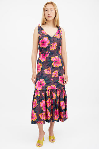 Warm Fuchsia 
Multi Silk Georgia Floral Dress