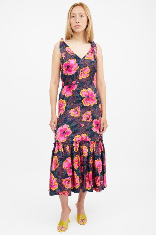 Warm Fuchsia 
Multi Silk Georgia Floral Dress