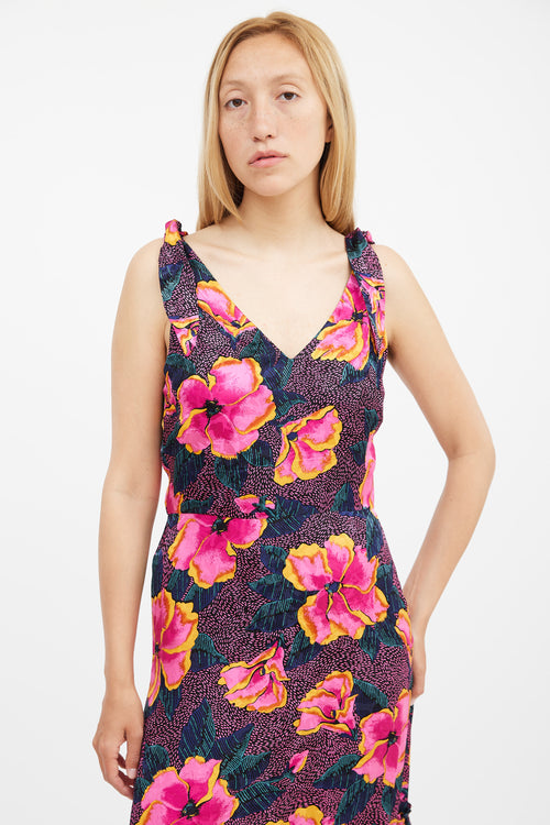 Warm Fuchsia 
Multi Silk Georgia Floral Dress