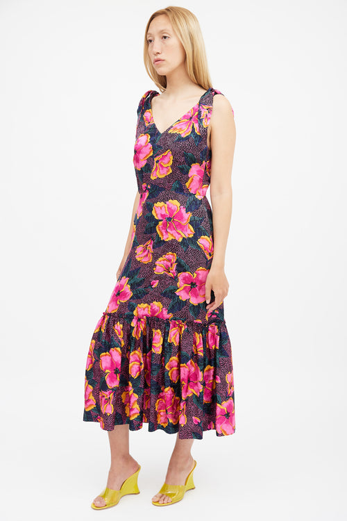 Warm Fuchsia 
Multi Silk Georgia Floral Dress