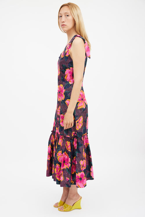 Warm Fuchsia 
Multi Silk Georgia Floral Dress