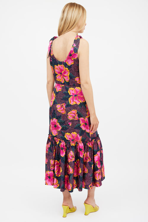 Warm Fuchsia 
Multi Silk Georgia Floral Dress