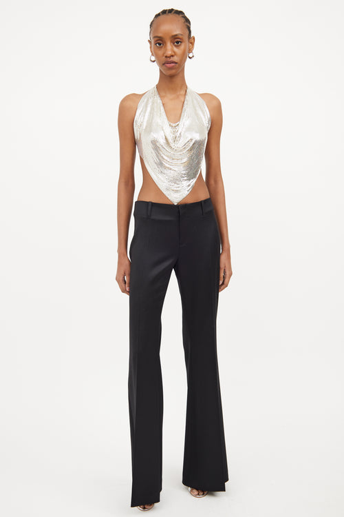 Whiting 
Davis Silver Mesh Halter Tie Top