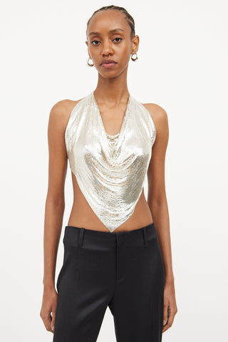 Whiting 
Davis Silver Mesh Halter Tie Top